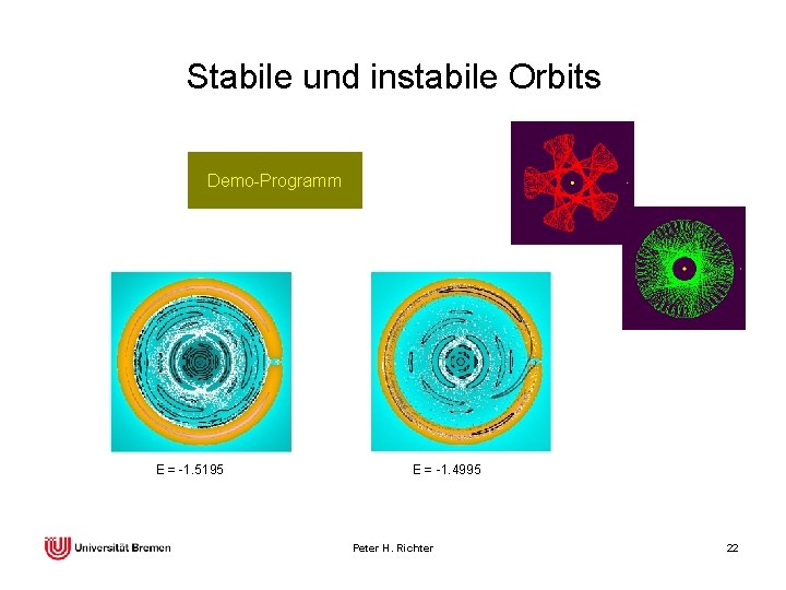 Stabile und instabile Orbits Demo-Programm E = -1. 5195 E = -1. 4995 Peter