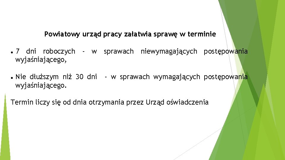 Powiatowy urząd pracy załatwia sprawę w terminie 7 dni roboczych - w sprawach niewymagających