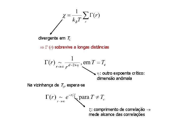 divergente em Tc (r) sobrevive a longas distâncias : outro expoente crítico: dimensão anômala