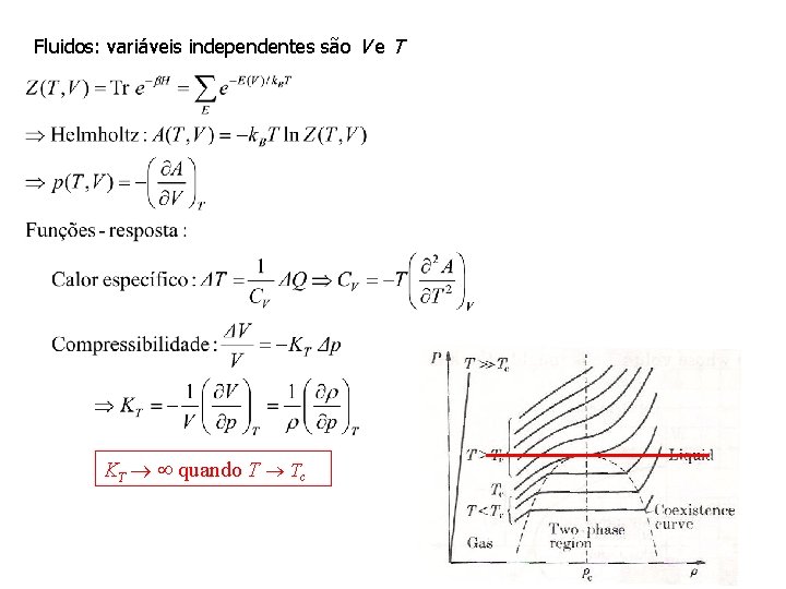 Fluidos: variáveis independentes são V e T KT quando T Tc 