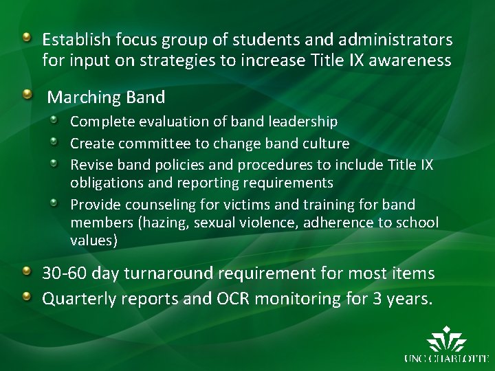 Establish focus group of students and administrators for input on strategies to increase Title