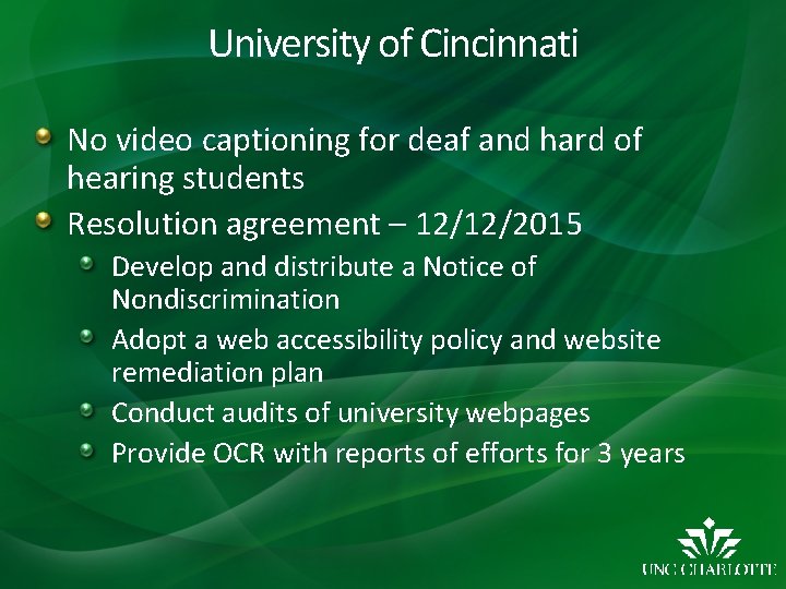 University of Cincinnati No video captioning for deaf and hard of hearing students Resolution