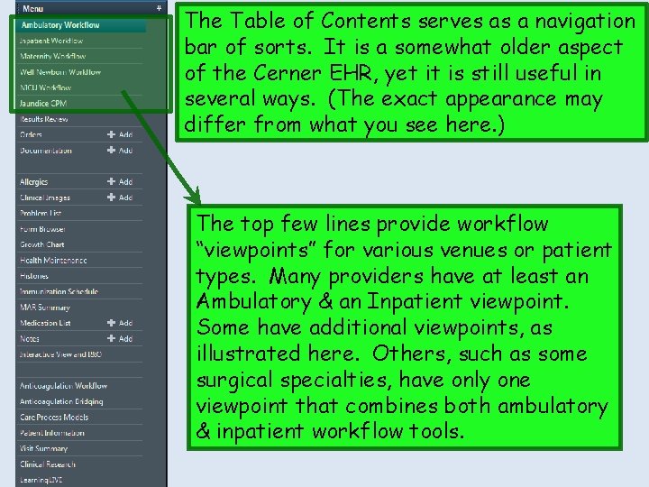 The Table of Contents serves as a navigation bar of sorts. It is a