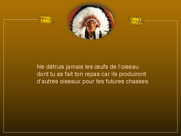 Ne détruis jamais les œufs de l’oiseau dont tu as fait ton repas car