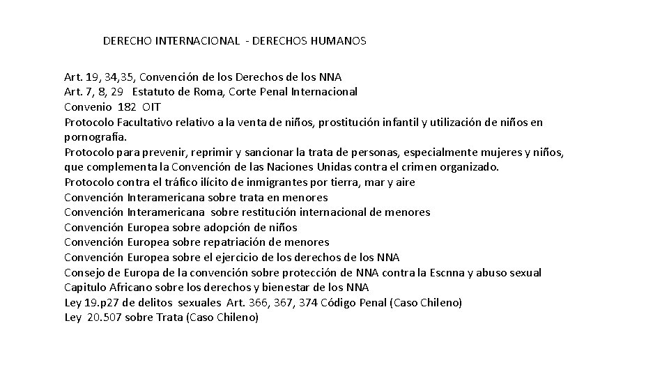 DERECHO INTERNACIONAL - DERECHOS HUMANOS Art. 19, 34, 35, Convención de los Derechos de