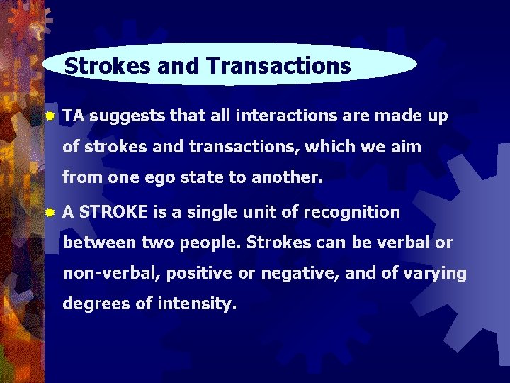 Strokes and Transactions ® TA suggests that all interactions are made up of strokes