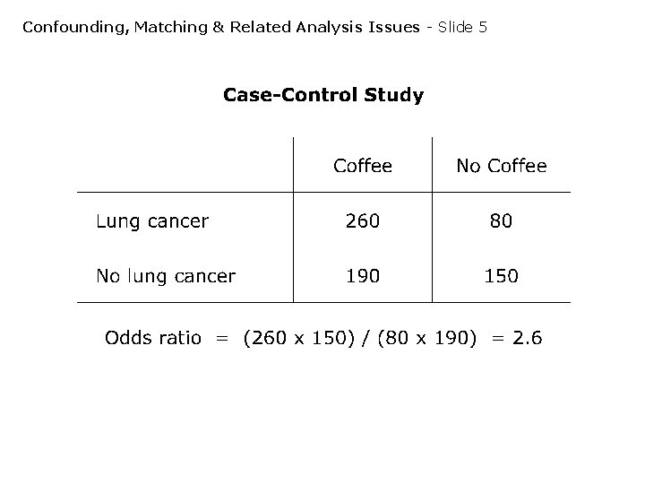 Confounding, Matching & Related Analysis Issues - Slide 5 Confounding, Matching & Related Analysis Issues - Slide 5