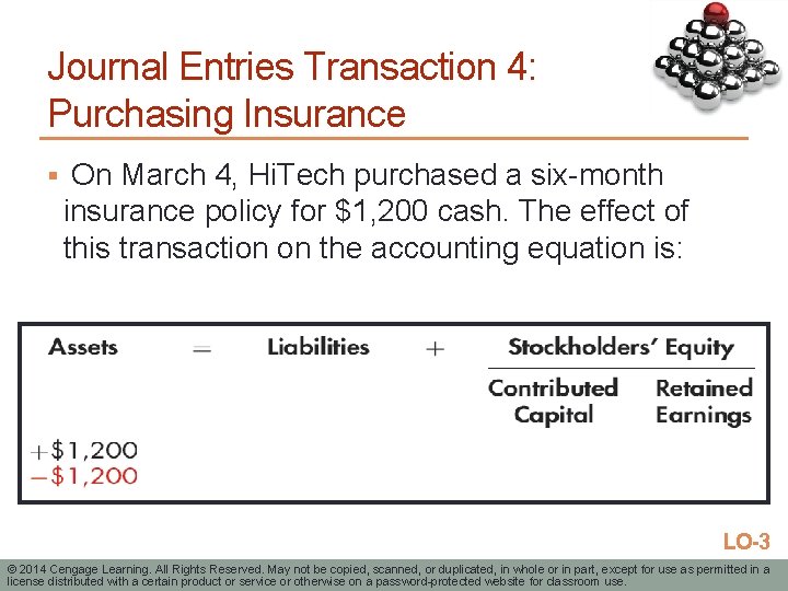 Journal Entries Transaction 4: Purchasing Insurance § On March 4, Hi. Tech purchased a