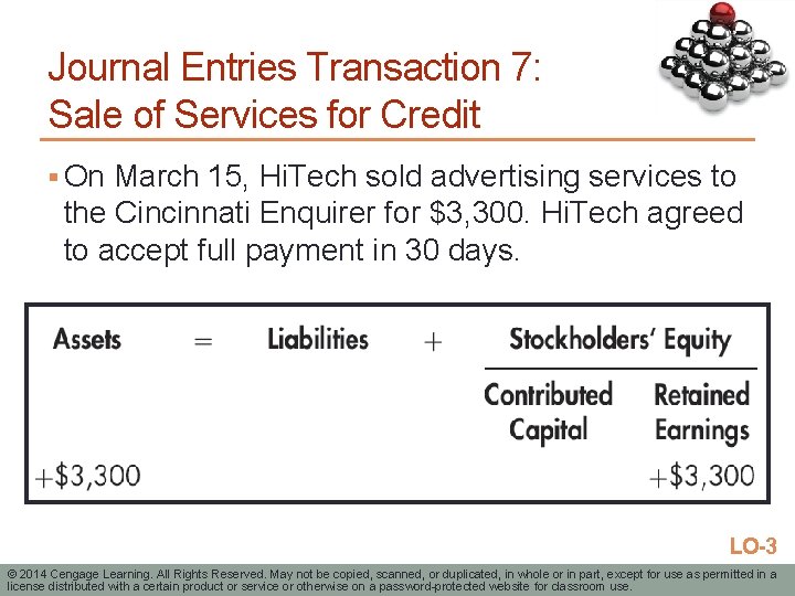 Journal Entries Transaction 7: Sale of Services for Credit § On March 15, Hi.