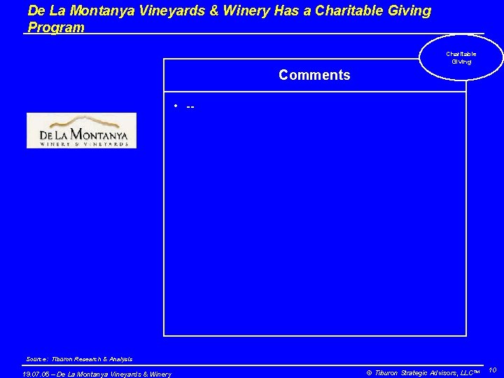 De La Montanya Vineyards & Winery Has a Charitable Giving Program Charitable Giving Comments