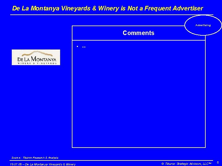 De La Montanya Vineyards & Winery is Not a Frequent Advertiser Advertising Comments •