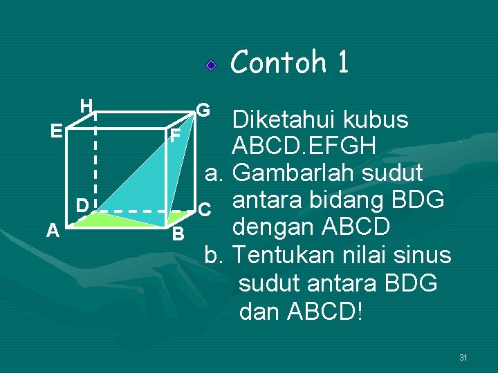 Contoh 1 H E G F D A B Diketahui kubus ABCD. EFGH a.