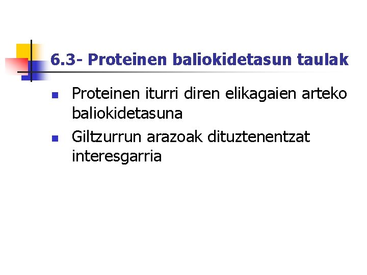 6. 3 - Proteinen baliokidetasun taulak n n Proteinen iturri diren elikagaien arteko baliokidetasuna