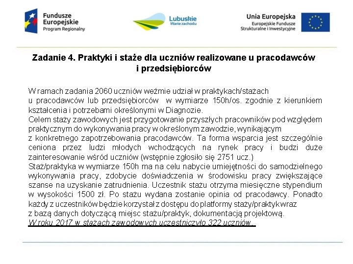 Zadanie 4. Praktyki i staże dla uczniów realizowane u pracodawców i przedsiębiorców W ramach