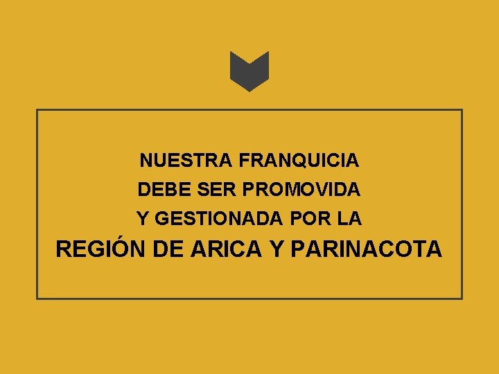 NUESTRA FRANQUICIA DEBE SER PROMOVIDA Y GESTIONADA POR LA REGIÓN DE ARICA Y PARINACOTA