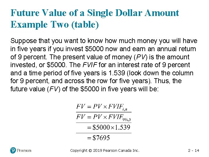 Future Value of a Single Dollar Amount Example Two (table) Suppose that you want