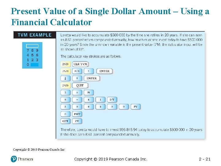 Present Value of a Single Dollar Amount – Using a Financial Calculator Copyright ©