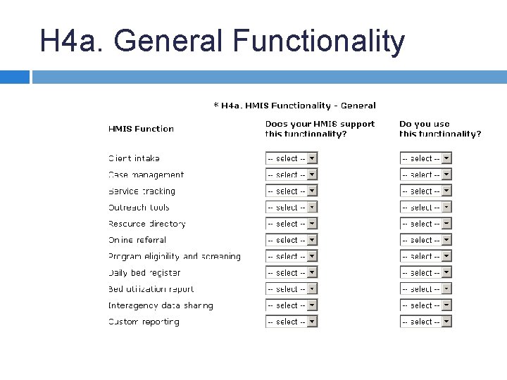 H 4 a. General Functionality 