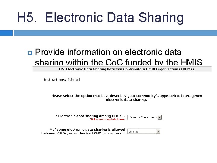 H 5. Electronic Data Sharing Provide information on electronic data sharing within the Co.