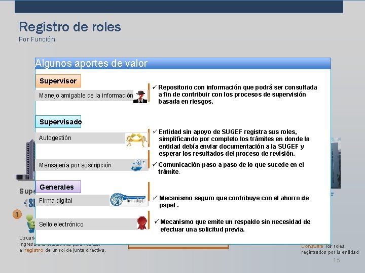 Registro de roles Por Función Expediente Algunos aportes de valor electrónico Supervisor Manejo amigable