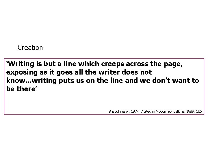 Creation ‘Writing is but a line which creeps across the page, exposing as it