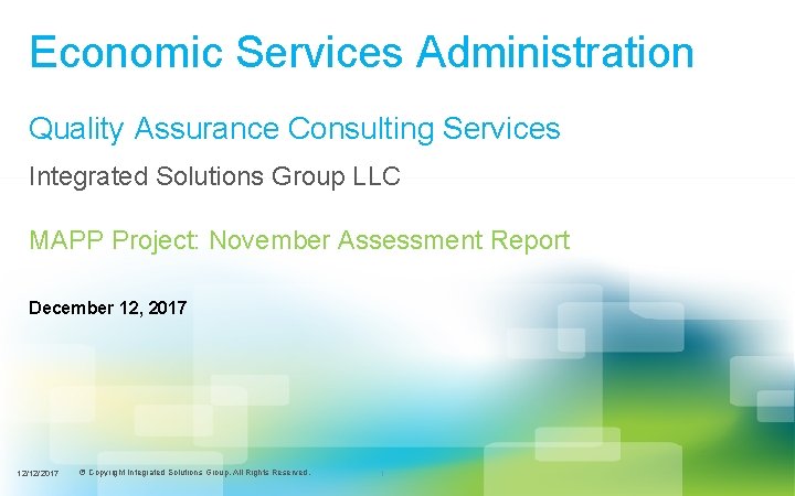 Economic Services Administration Quality Assurance Consulting Services Integrated Solutions Group LLC MAPP Project: November