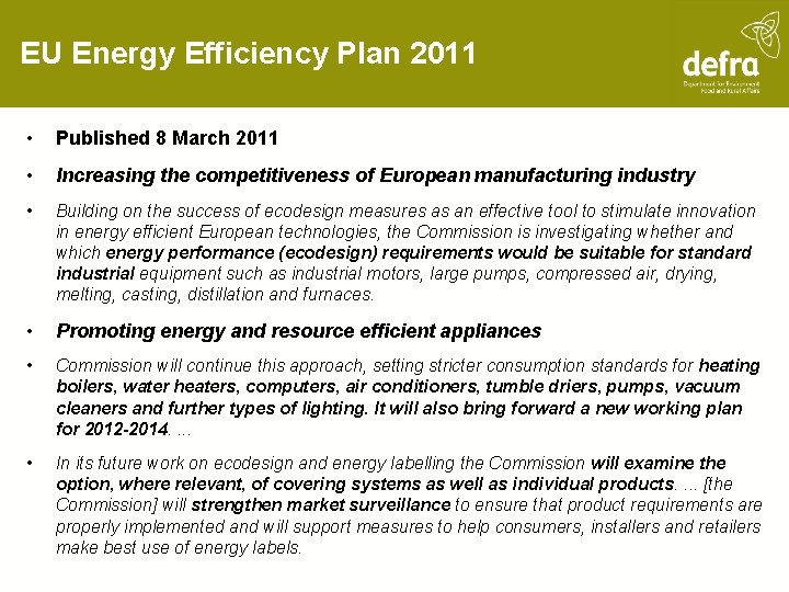 EU Energy Efficiency Plan 2011 • Published 8 March 2011 • Increasing the competitiveness