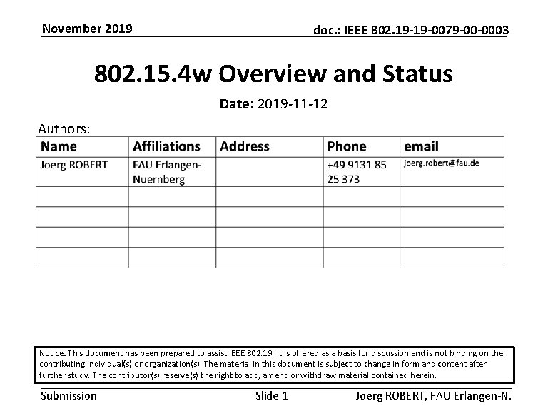 November 2019 doc. : IEEE 802. 19 -19 -0079 -00 -0003 802. 15. 4