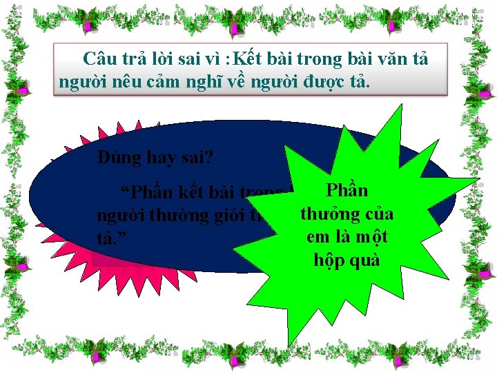 Câu trả lời sai vì : Kết bài trong bài văn tả người nêu