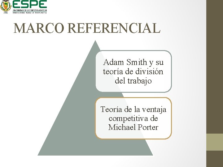 MARCO REFERENCIAL Adam Smith y su teoría de división del trabajo Teoría de la