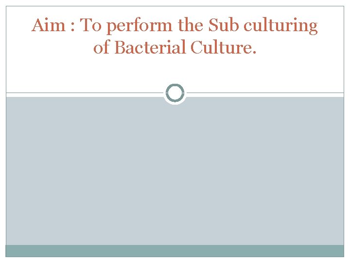 Aim : To perform the Sub culturing of Bacterial Culture. 