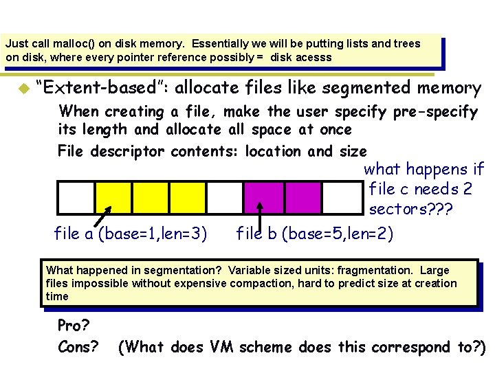 Just call malloc() on disk memory. Essentially we will be putting lists and trees Just call malloc() on disk memory. Essentially we will be putting lists and trees