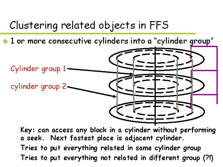 Clustering related objects in FFS u 1 or more consecutive cylinders into a “cylinder Clustering related objects in FFS u 1 or more consecutive cylinders into a “cylinder