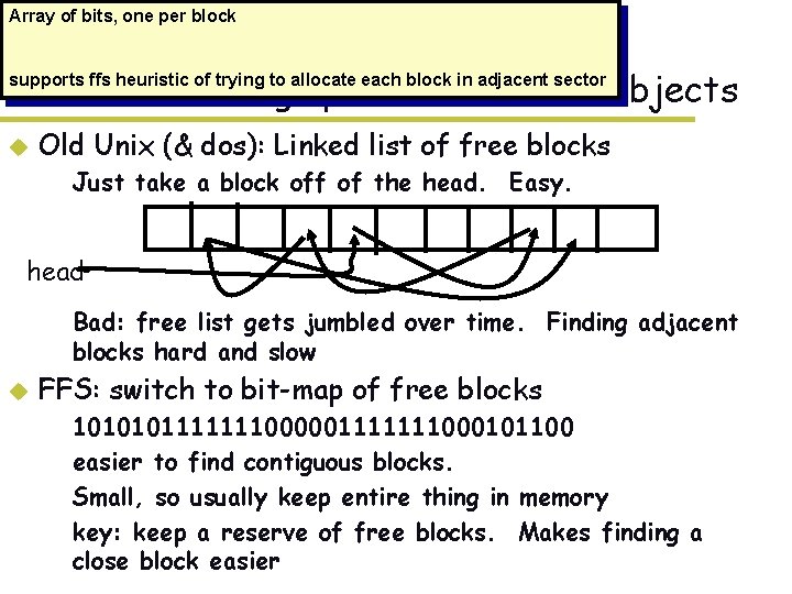 Array of bits, one per block Prob’ 3: Finding space for related objects supports Array of bits, one per block Prob’ 3: Finding space for related objects supports