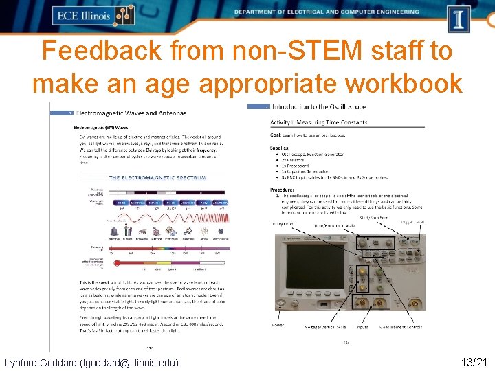 Feedback from non-STEM staff to make an age appropriate workbook Lynford Goddard (lgoddard@illinois. edu)