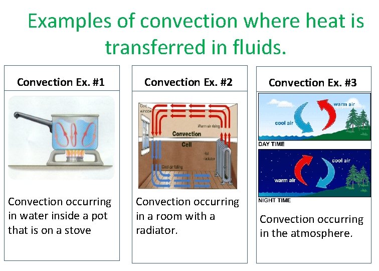 Examples of convection where heat is transferred in fluids. Convection Ex. #1 Convection Ex.