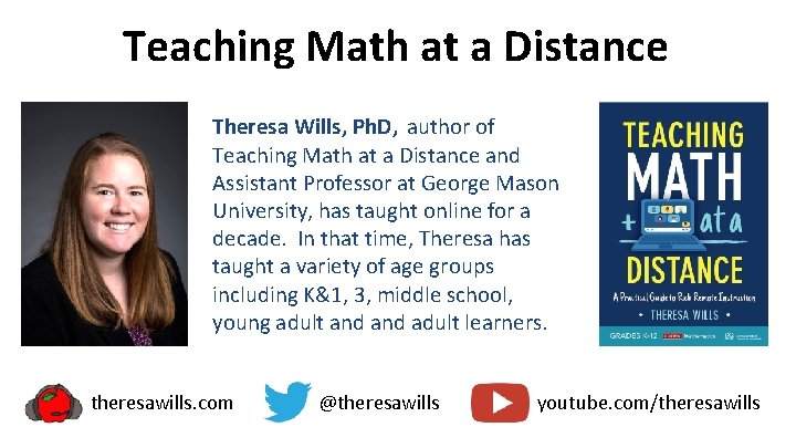 Teaching Math at a Distance Theresa Wills, Ph. D, author of Teaching Math at