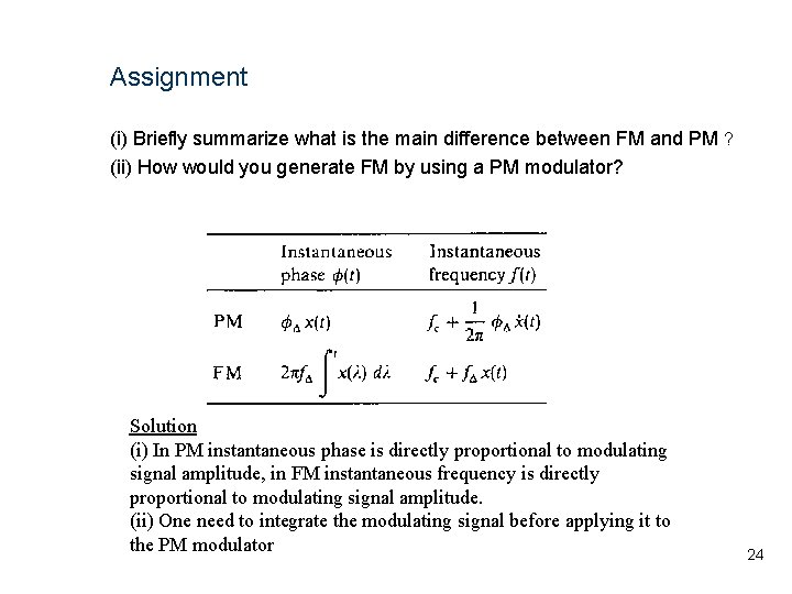 Assignment (i) Briefly summarize what is the main difference between FM and PM ?