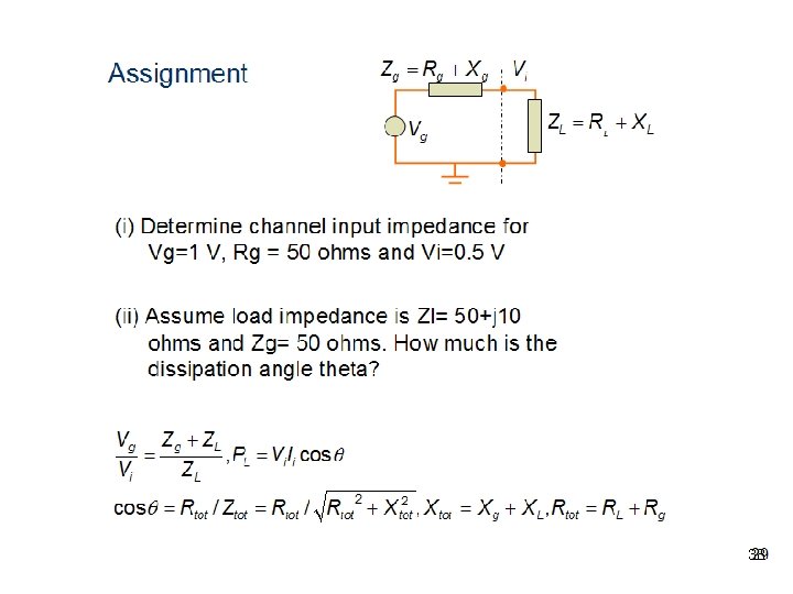 Assignment (i) Determine channel input impedance for Vg=1 V, Rg = 50 ohms and