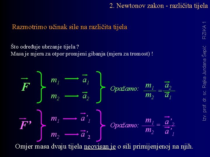 Razmotrimo učinak sile na različita tijela Što određuje ubrzanje tijela ? Masa je mjera