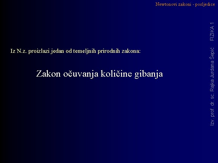 Iz N. z. proizlazi jedan od temeljnih prirodnih zakona: Zakon očuvanja količine gibanja Izv.