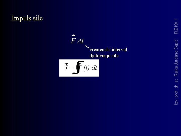 F Dt vremenski interval djelovanja sile I = F (t) dt Izv. prof. dr.