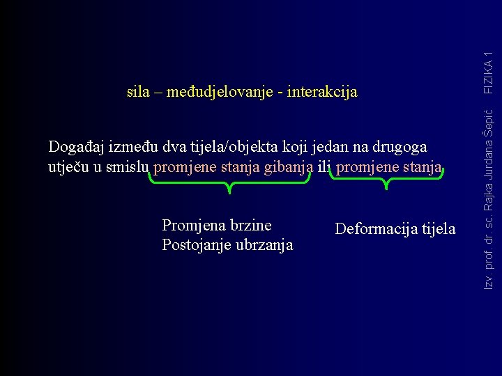 Događaj između dva tijela/objekta koji jedan na drugoga utječu u smislu promjene stanja gibanja