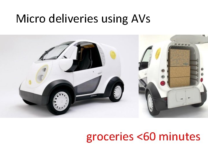 Micro deliveries using AVs groceries <60 minutes 