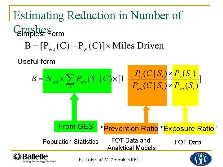 Estimating Reduction in Number of Crashes Simplest Form Useful form From GES Population Statistics