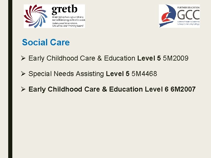 Social Care Ø Early Childhood Care & Education Level 5 5 M 2009 Ø