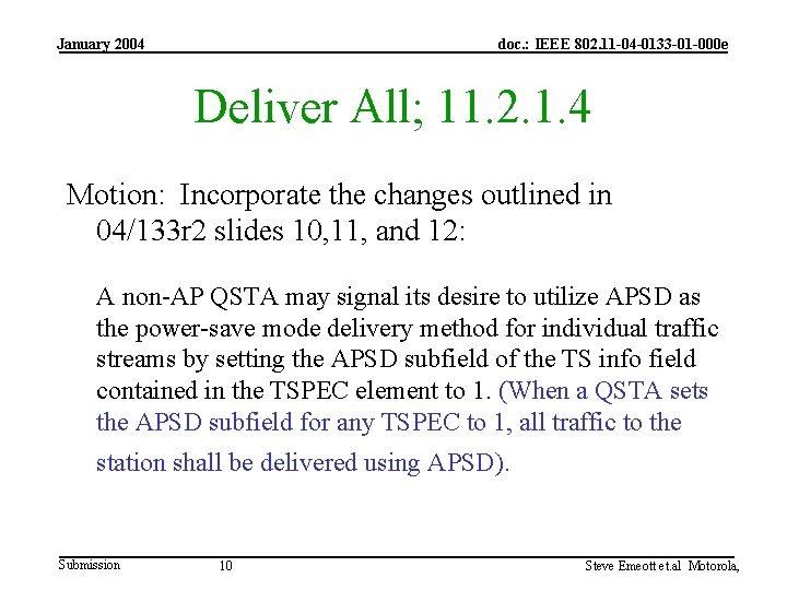 January 2004 doc. : IEEE 802. 11 -04 -0133 -01 -000 e Deliver All;