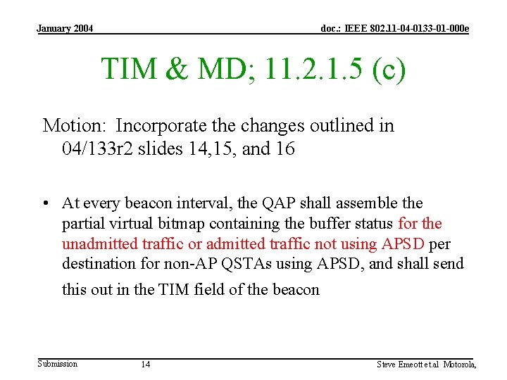 January 2004 doc. : IEEE 802. 11 -04 -0133 -01 -000 e TIM &