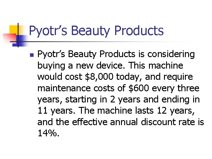 Pyotr’s Beauty Products n Pyotr’s Beauty Products is considering buying a new device. This