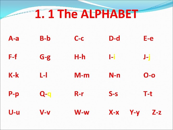 1. 1 The ALPHABET A-a B-b C-c D-d E-e F-f G-g H-h I-i J-j